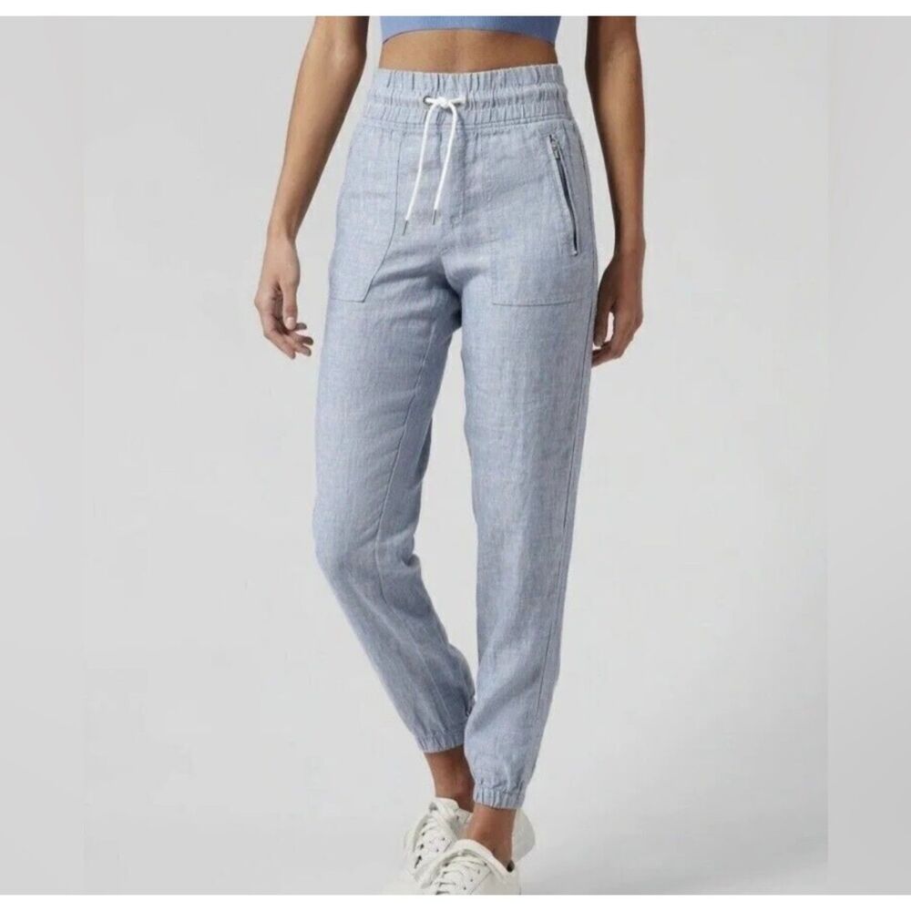Athleta Light Blue Linen-Blend Jogger Pants